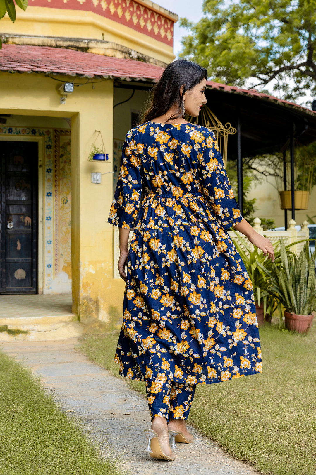 Navy Blue Anarkali Kurta Set With Dupatta For Women