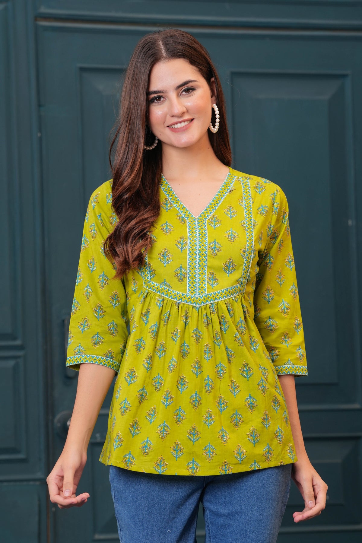 Women Green Printed Flared Top