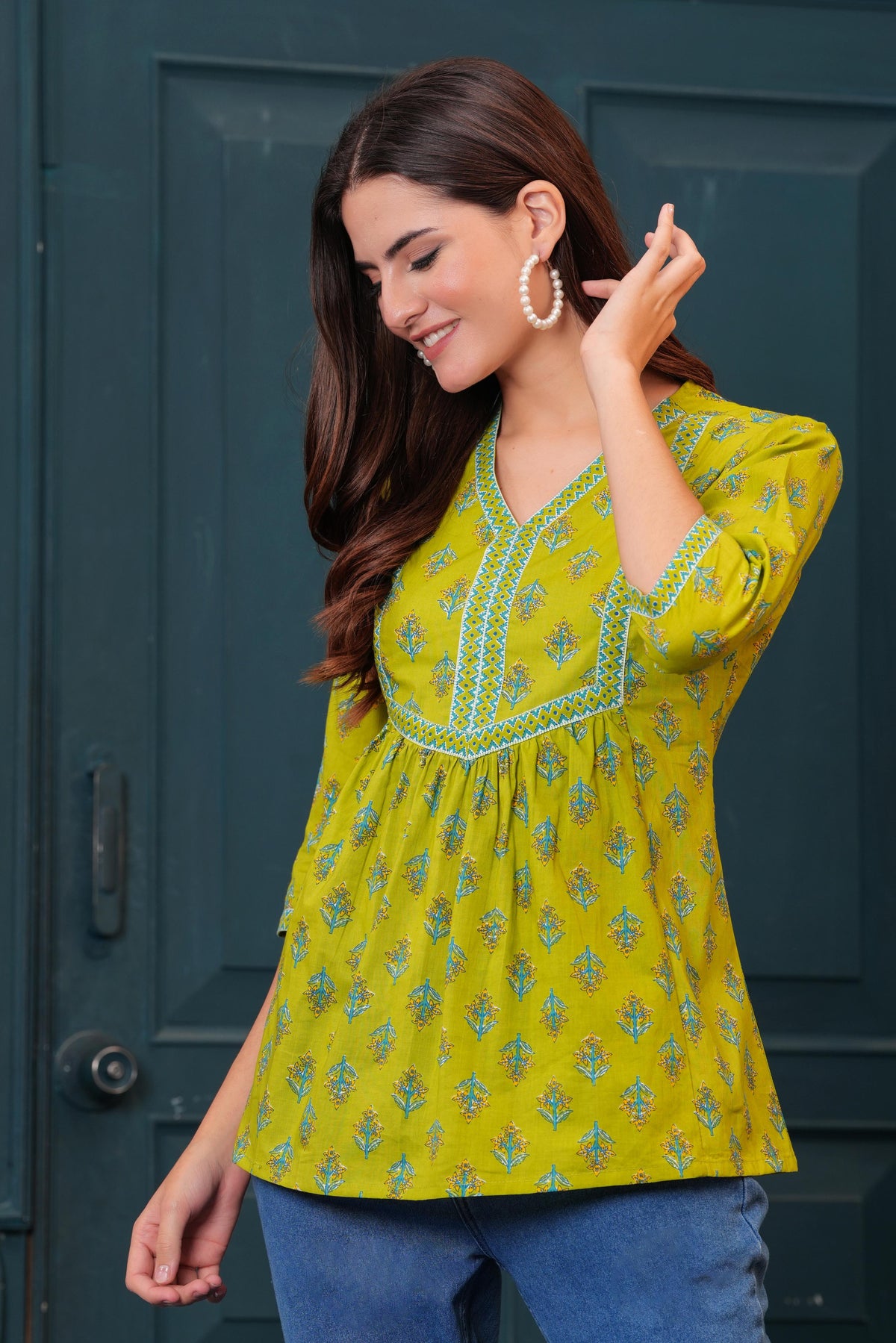 Women Green Printed Flared Top