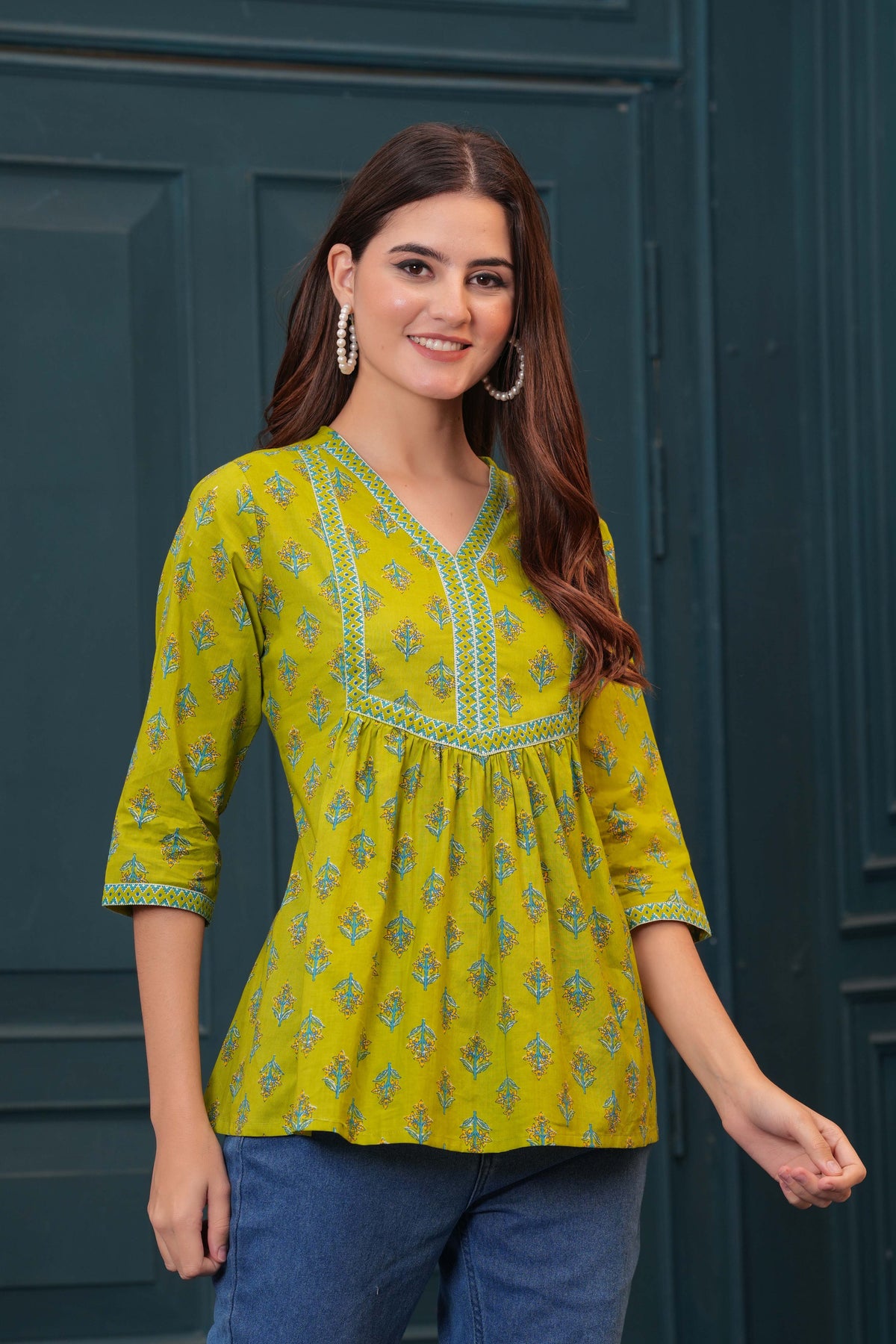 Women Green Printed Flared Top