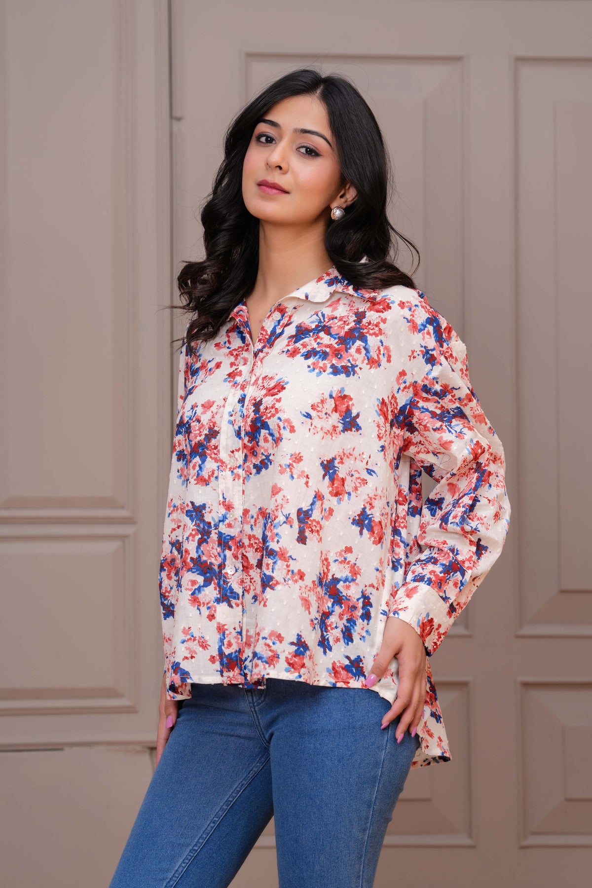 Women Off White Floral Printed Top