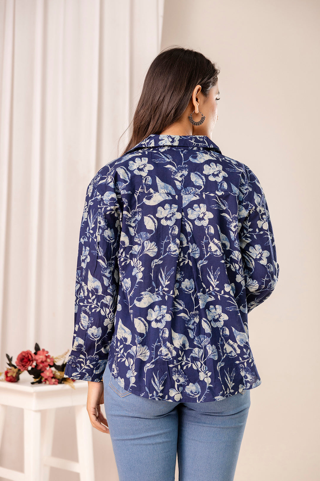 Blue Floral Printed Shirt for Women