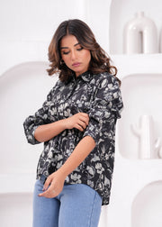 Women Black Printed Shirt Style Top