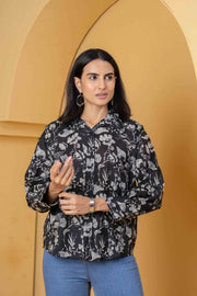 Women Black Printed Shirt Style Top