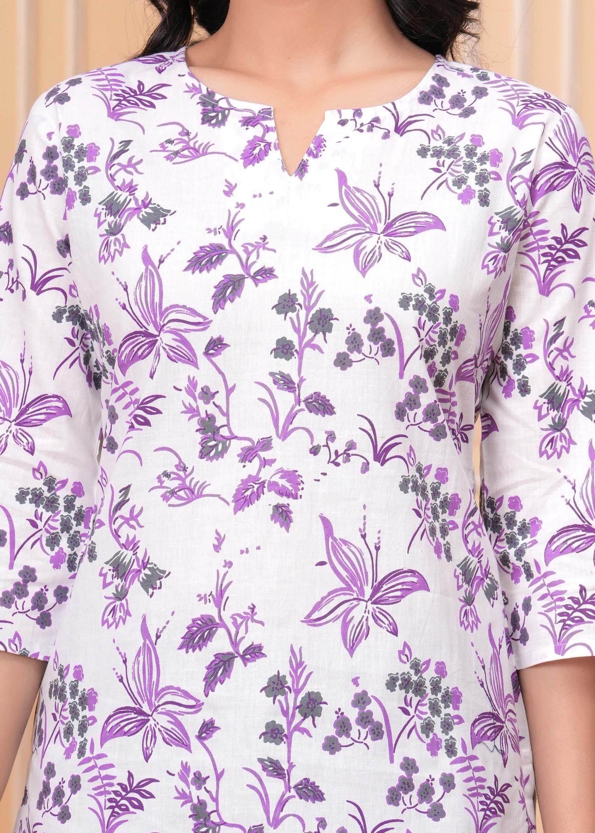 Purple Floral Printed Straight Tunic for Women