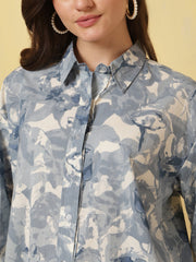 Blue & White Floral Printed Shirt for Women