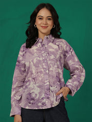 Purple Floral Printed Shirt for Women