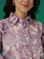 Purple Floral Printed Shirt for Women