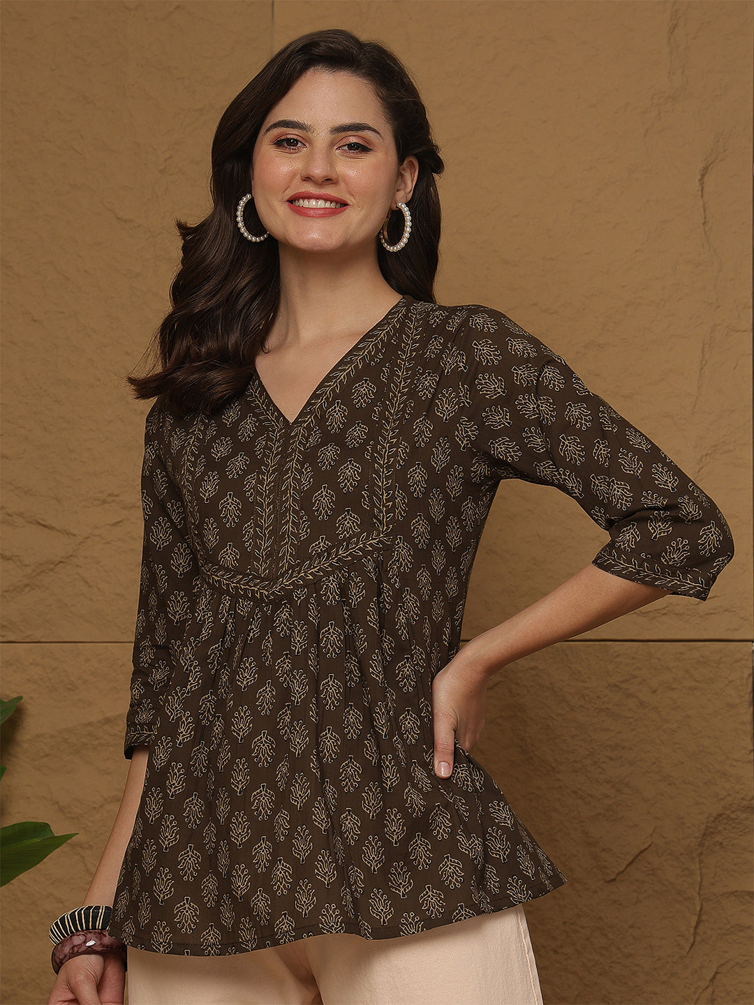 Brown Printed Top for Women
