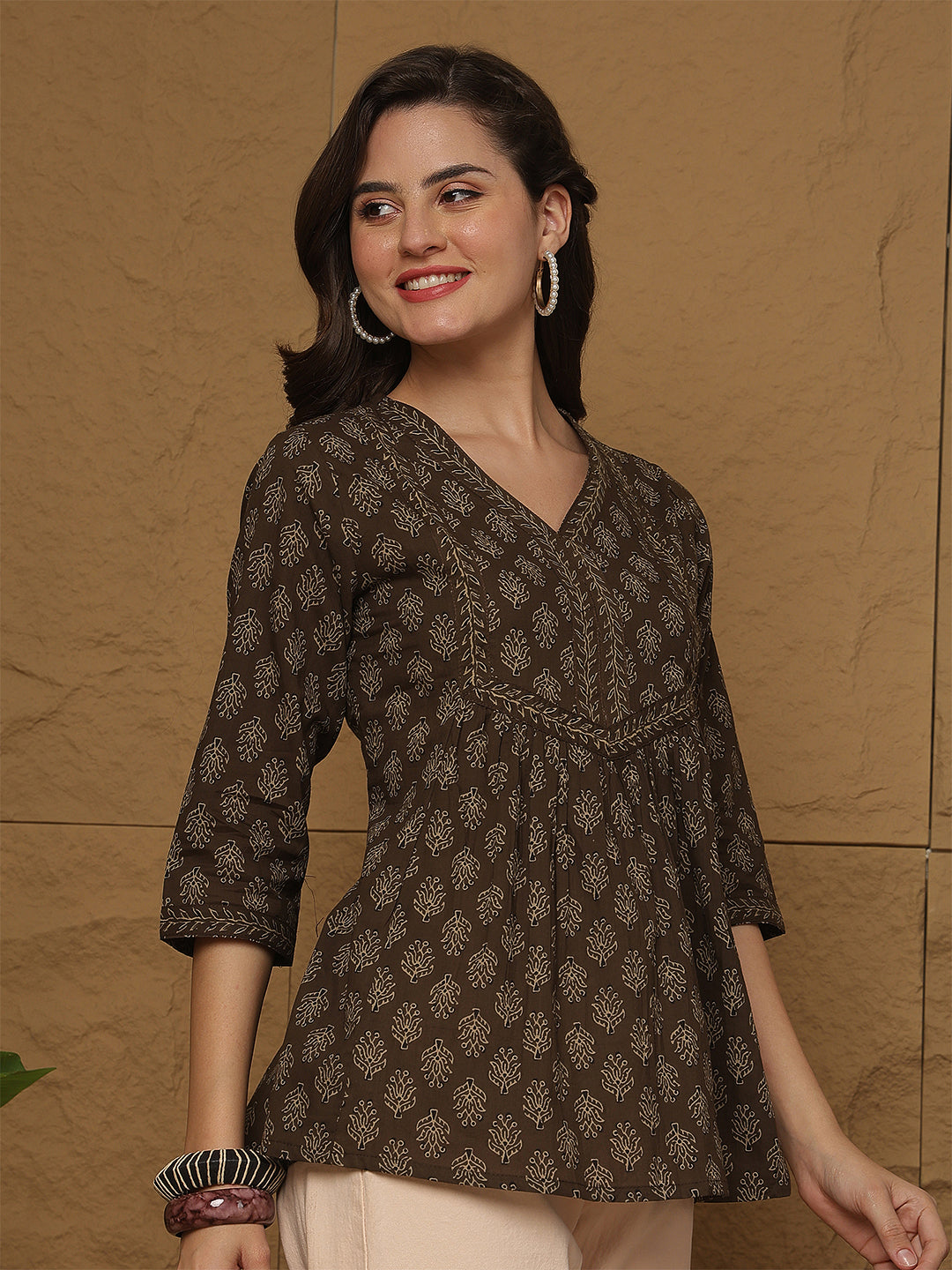 Brown Printed Top for Women