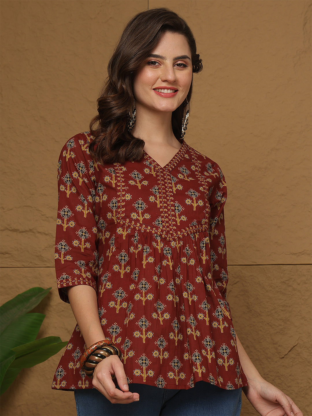 Maroon Printed Top for Women