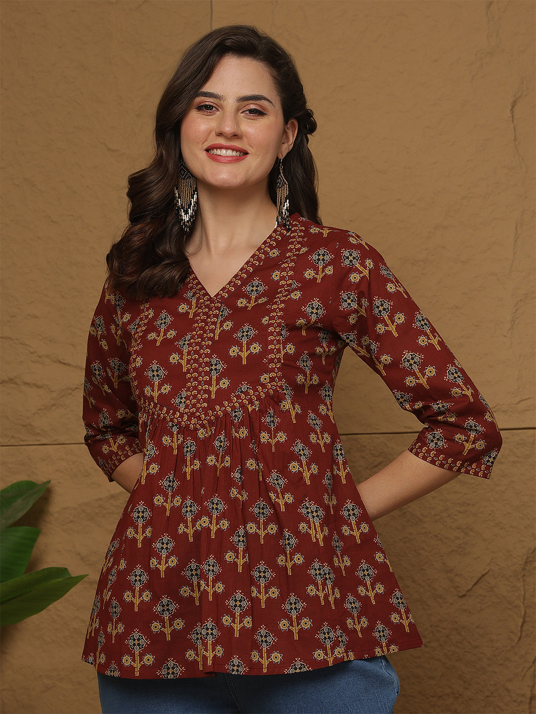 Maroon Printed Top for Women