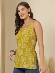 Yellow Printed Sleeveless Tunic for Women