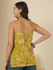 Yellow Printed Sleeveless Tunic for Women