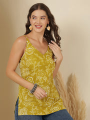 Yellow Printed Sleeveless Tunic for Women