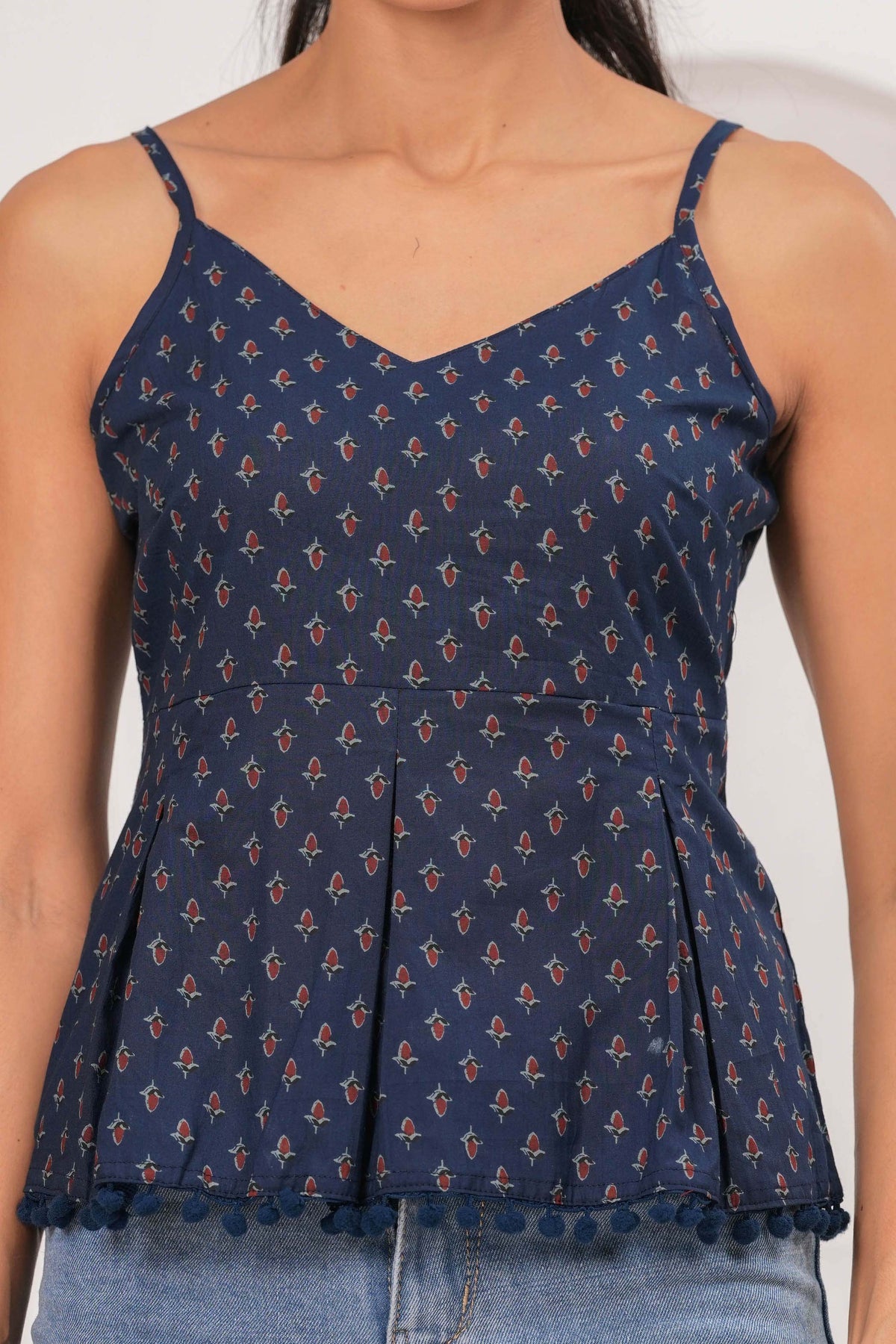 Navy Blue Printed Sleeveless Top for Women