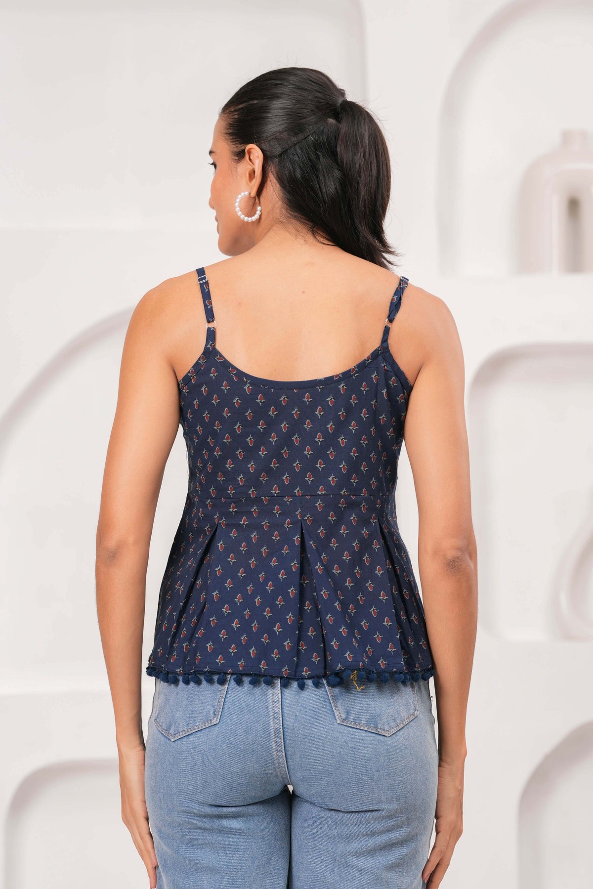 Navy Blue Printed Sleeveless Top for Women