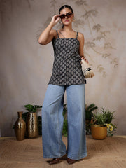 Women Black Printed Straight Tunic