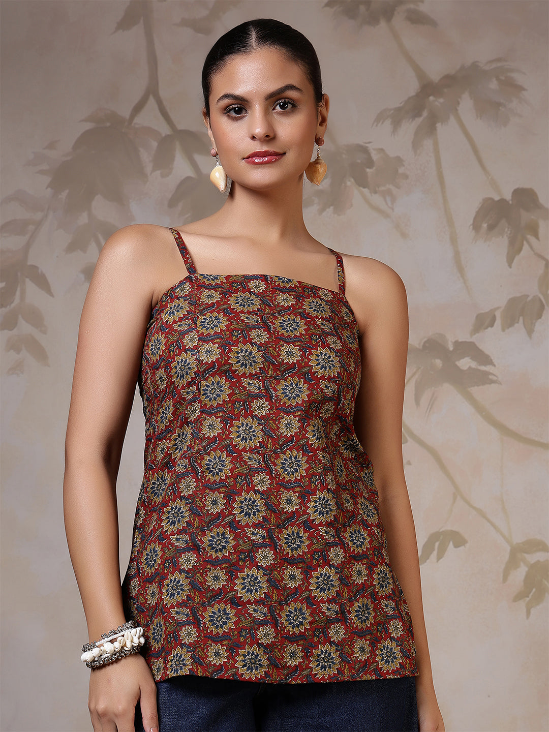 Women Rust Printed Straight Tunic