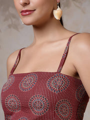 Women Maroon Printed Straight Tunic