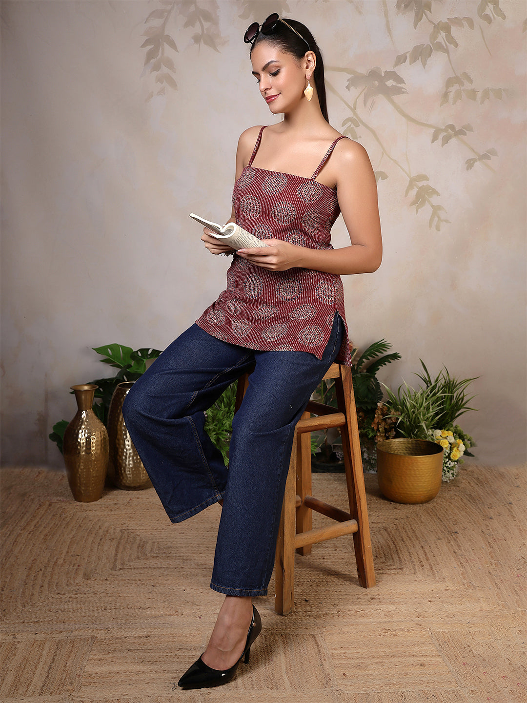 Women Maroon Printed Straight Tunic