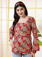Women Red Printed Straight Tunic