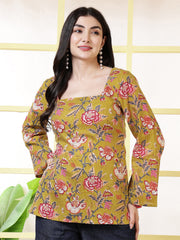 Women Mustard Printed Straight Tunic