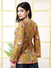 Women Mustard Printed Straight Tunic