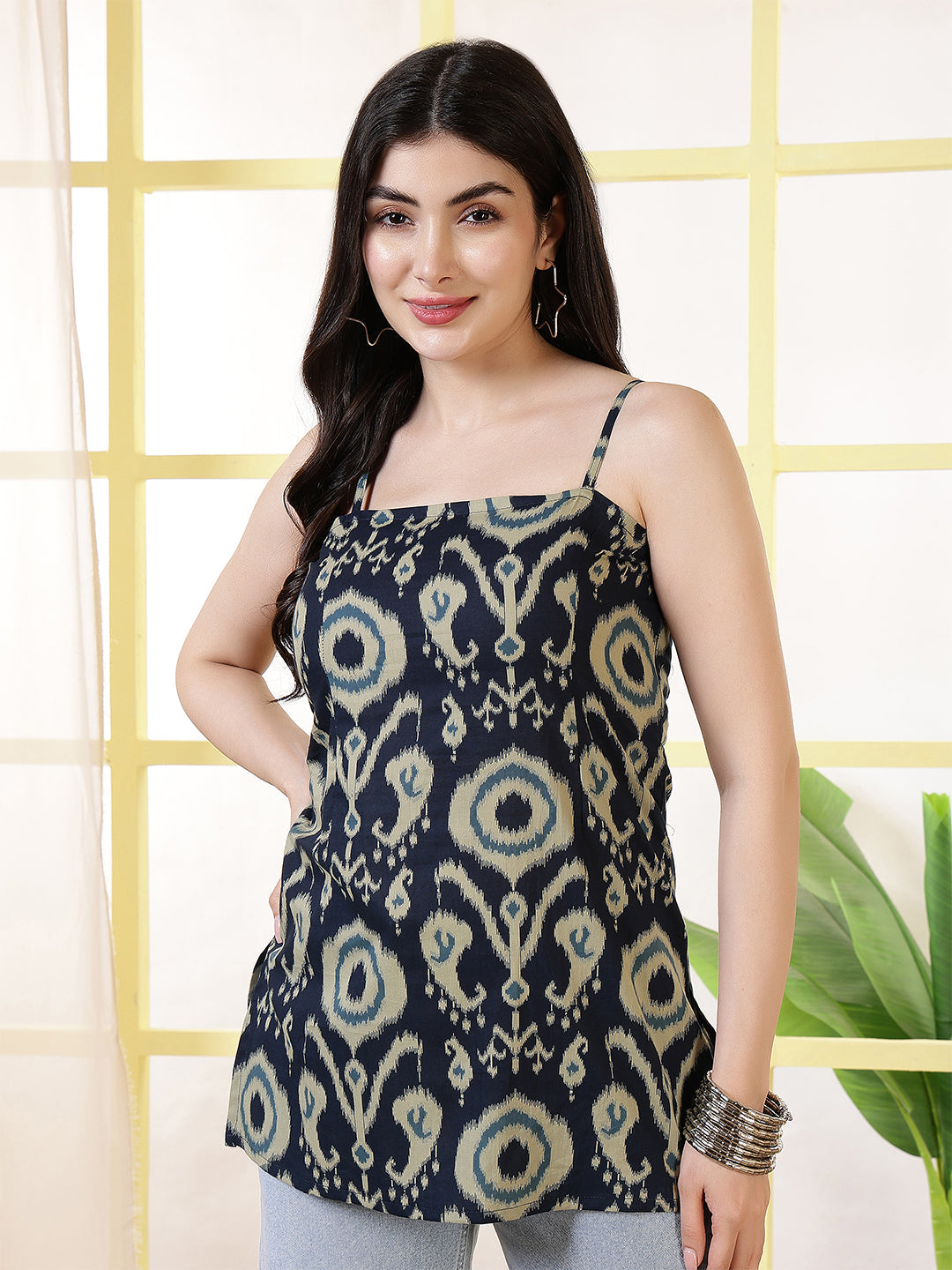 Women Navy Blue Printed Straight Tunic