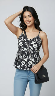 Women Black Printed Top