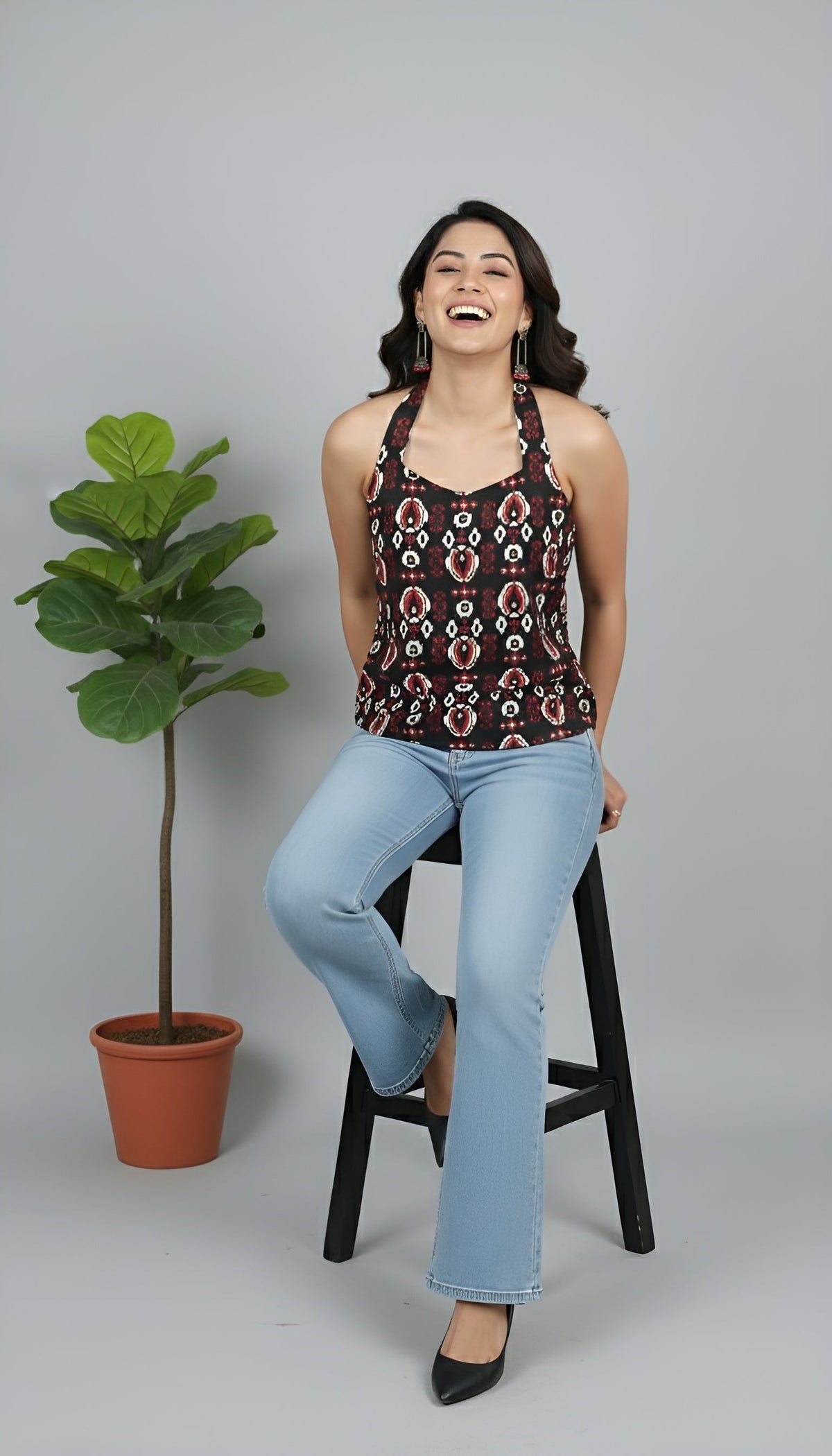 Women Black Printed Top