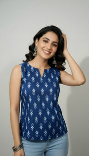 Women Blue Printed Top