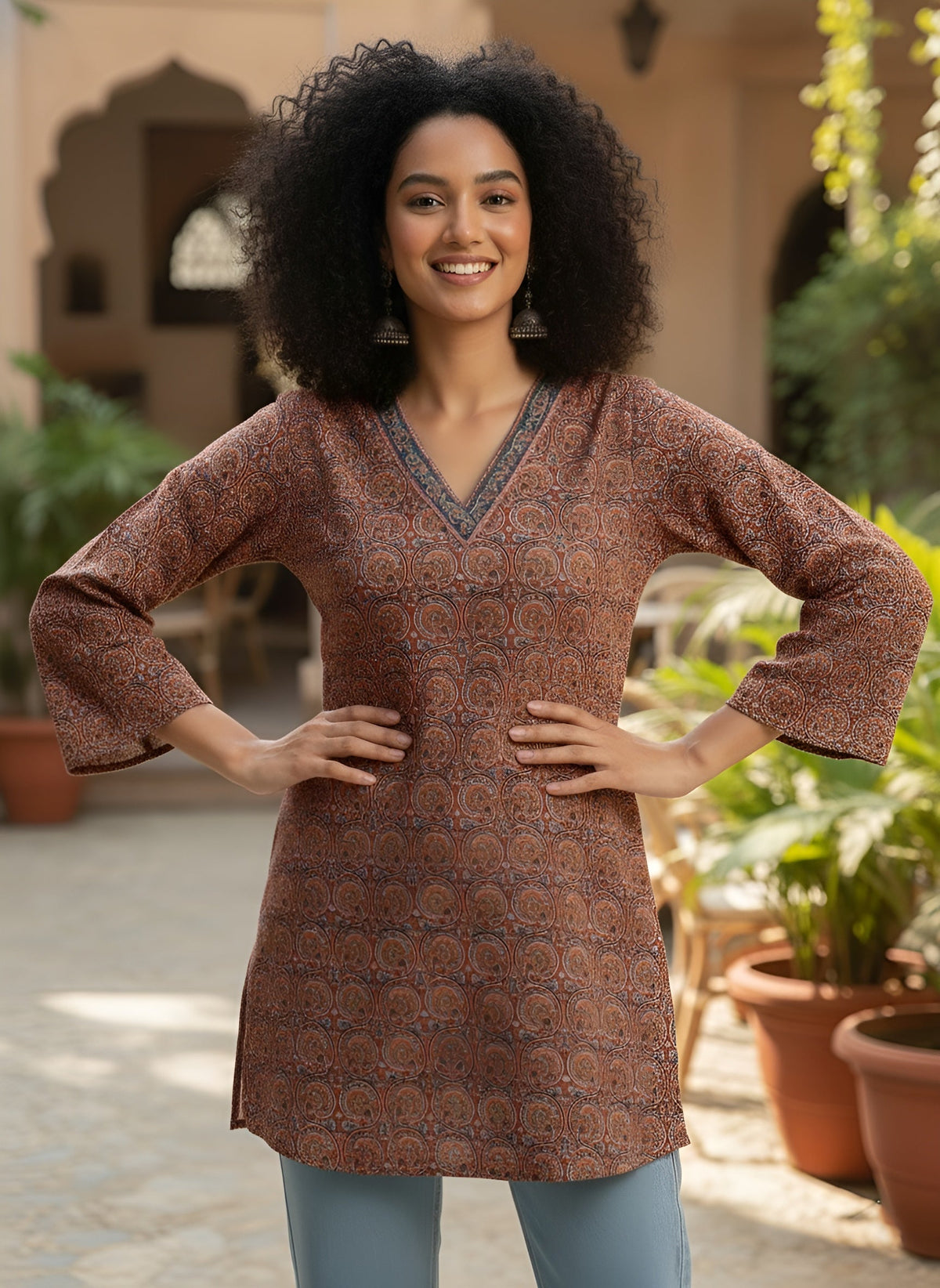 Women Maroon Printed Straight Tunic