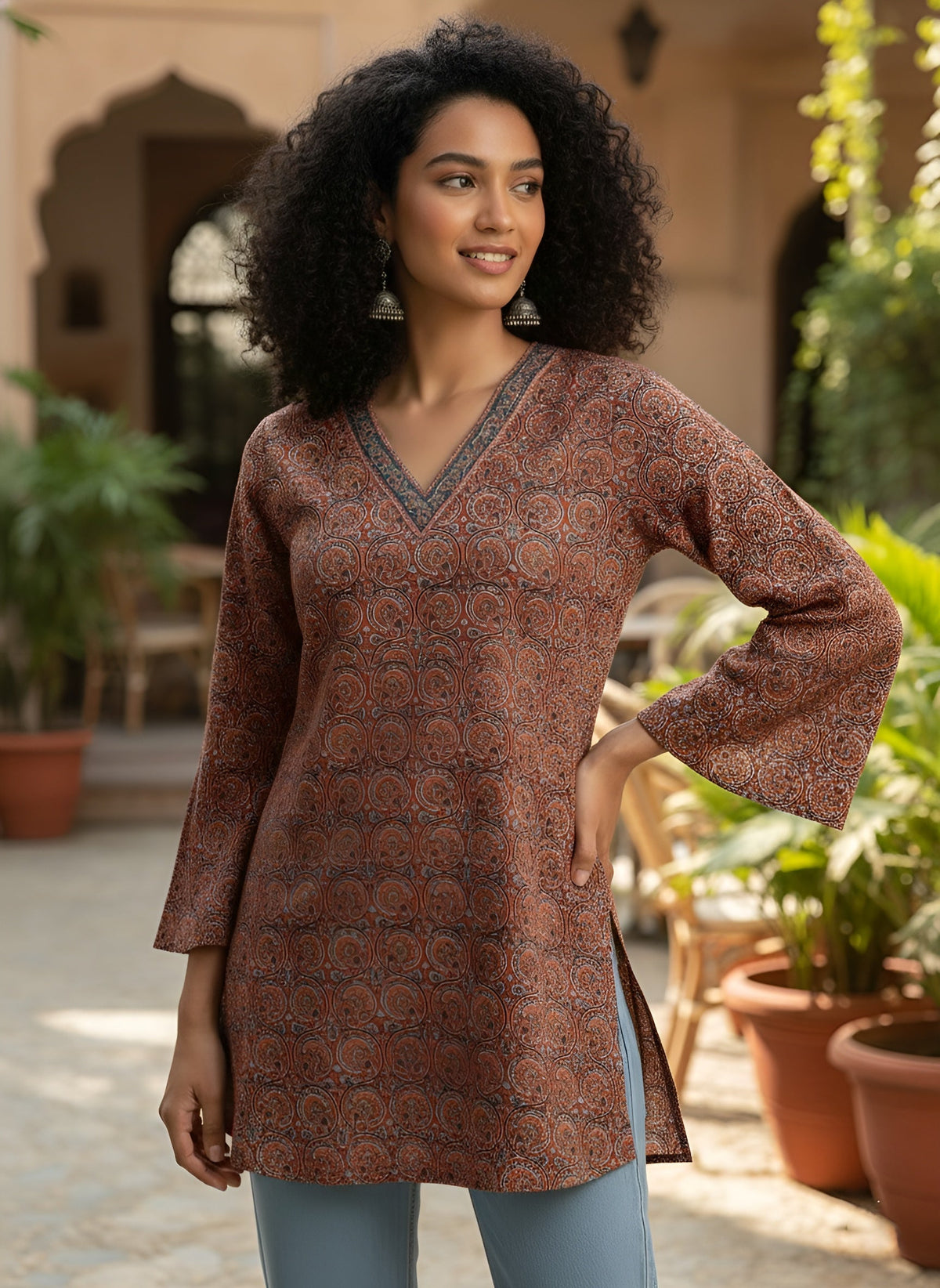 Women Maroon Printed Straight Tunic