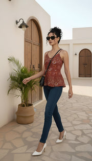 Women Rust Printed Top