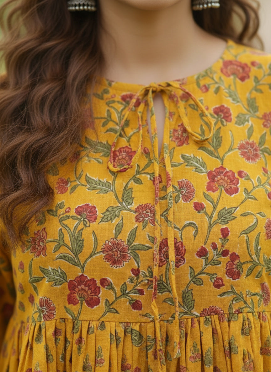 Yellow Printed Peplum Crop Top