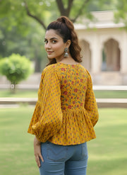 Yellow Printed Peplum Crop Top