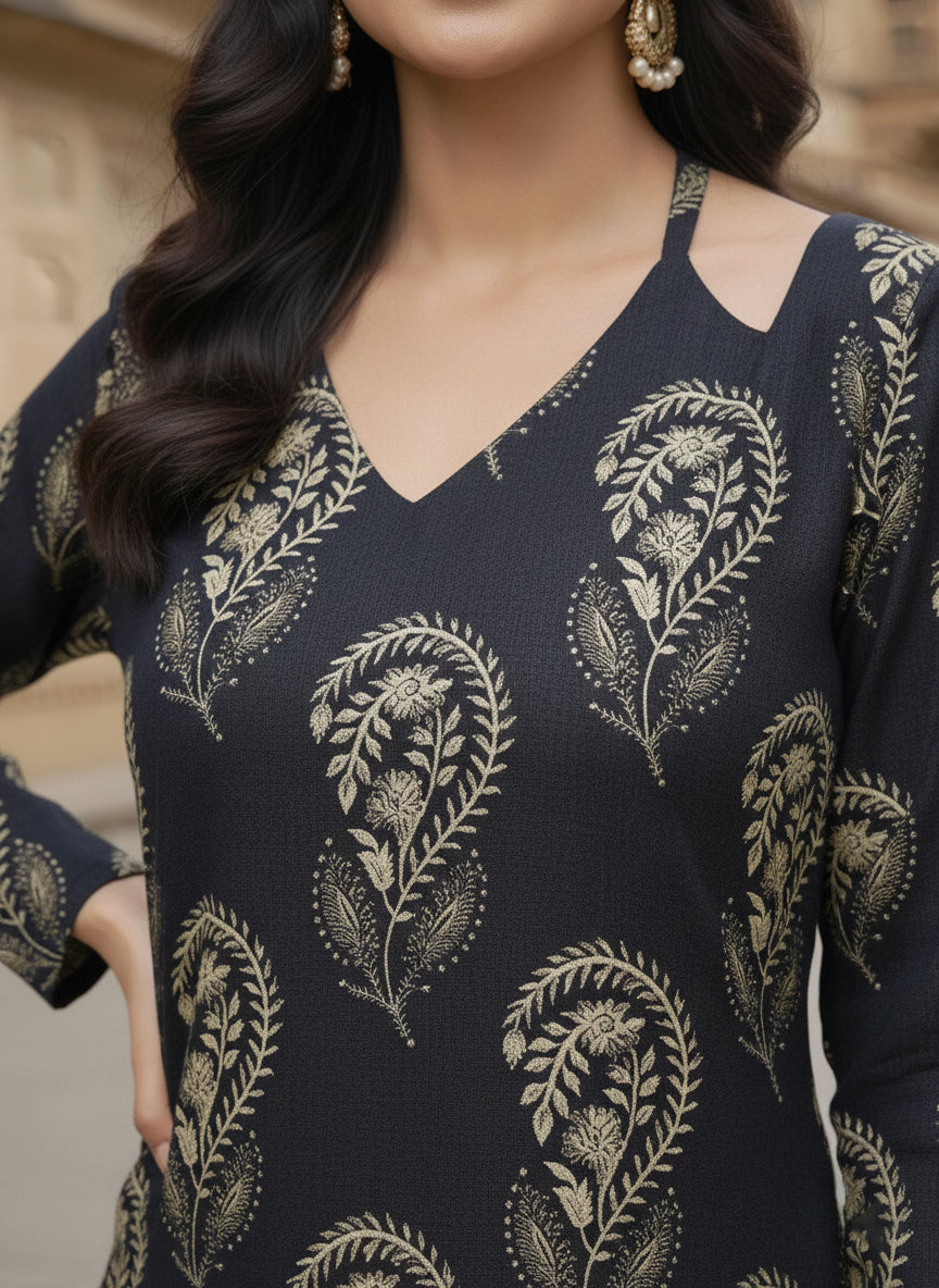 Women Black Printed Straight Tunic