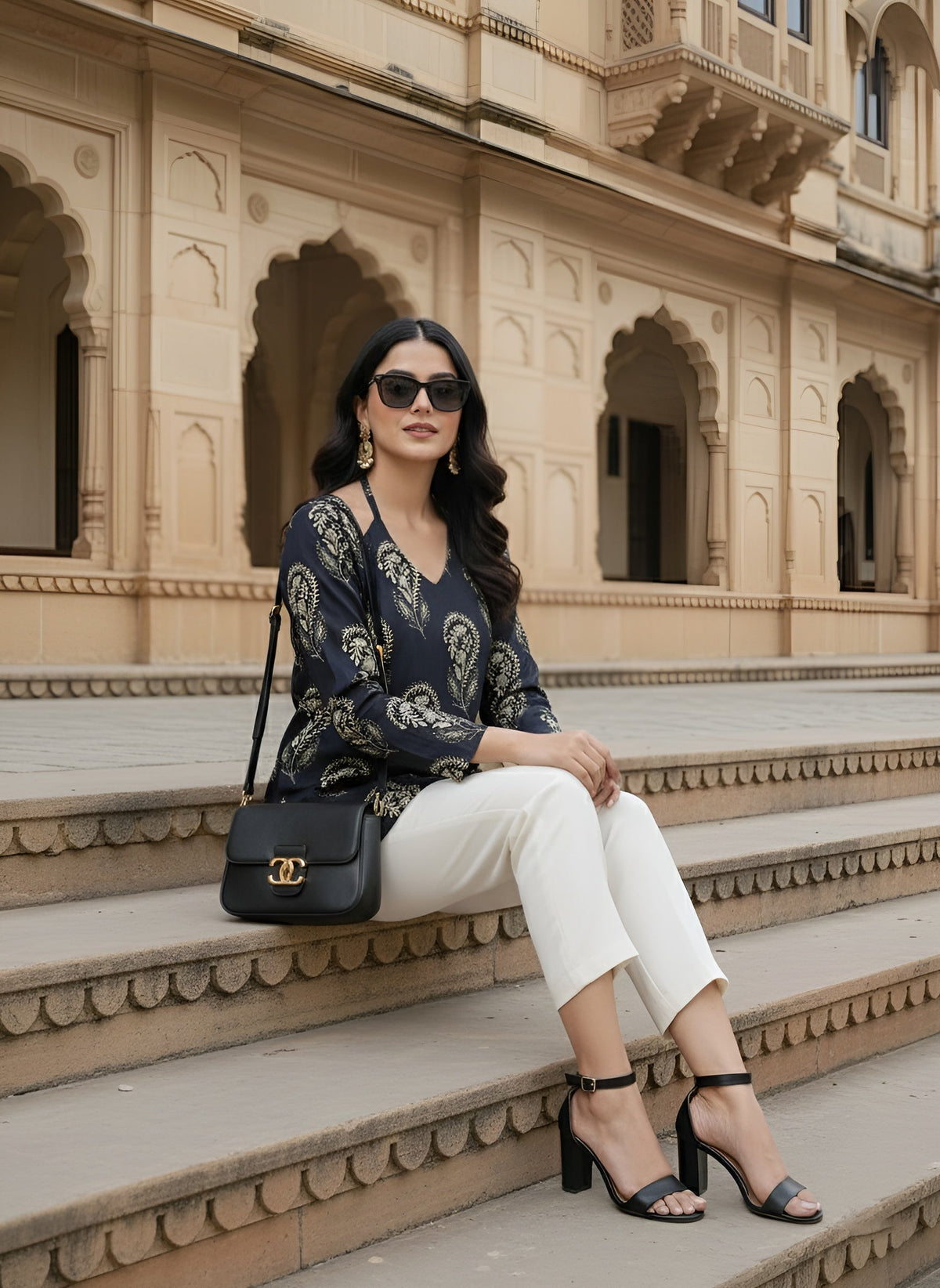 Women Black Printed Straight Tunic