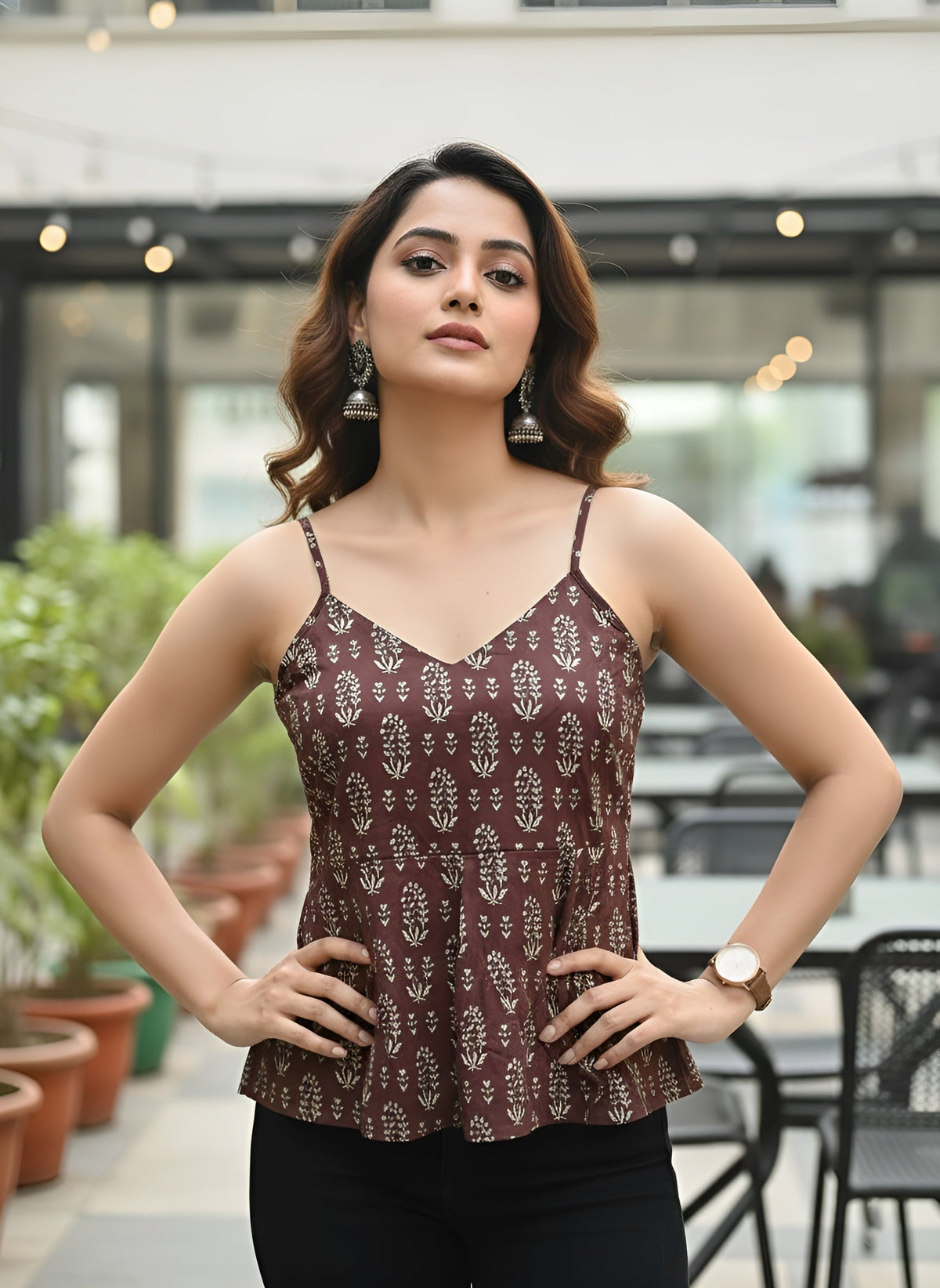 Women Brown Printed Top