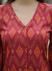 Pink  Printed  Straight Top With Puff Sleeves