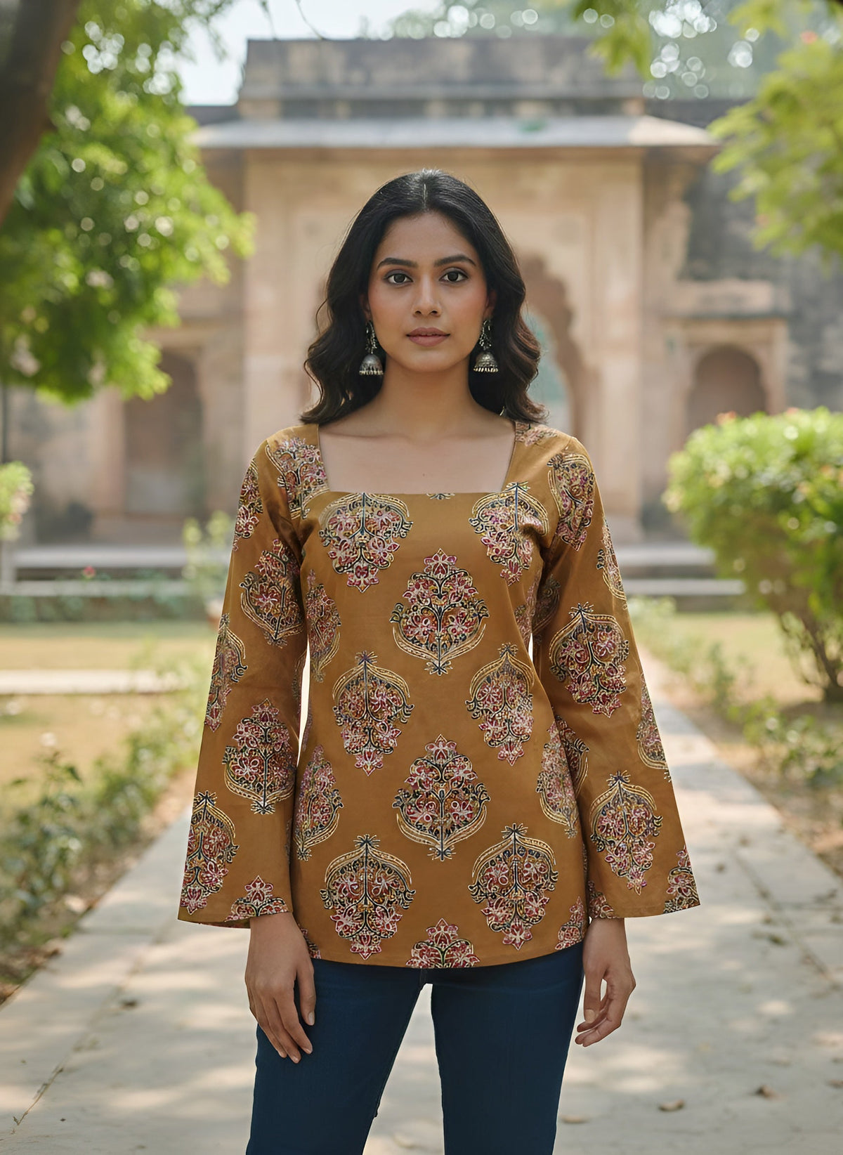 Women Yellow Printed Straight Tunic