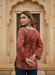 Women Maroon Printed Straight Tunic