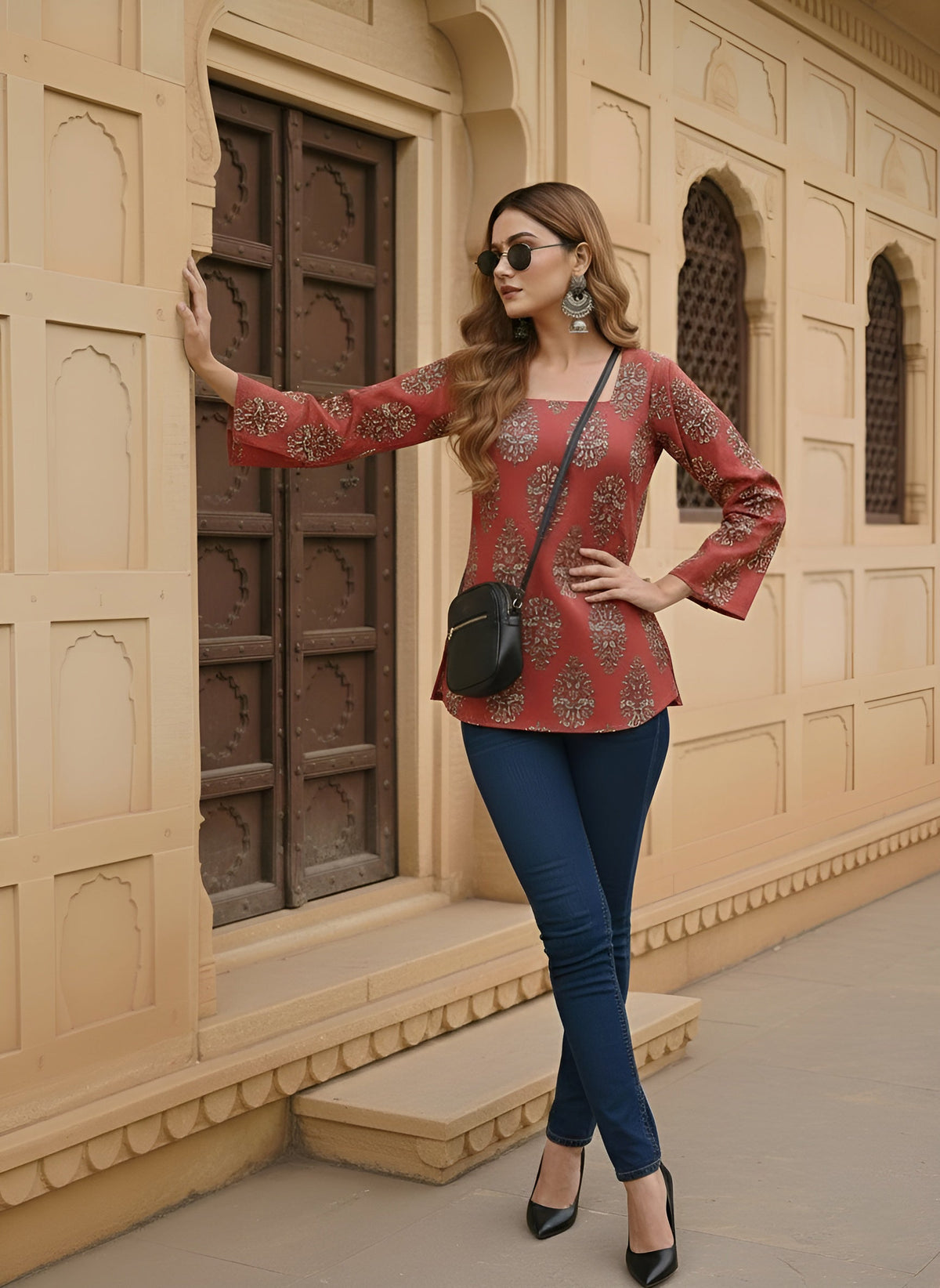 Women Maroon Printed Straight Tunic