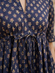 Blue Printed  Peplum Top With Puff Sleeves