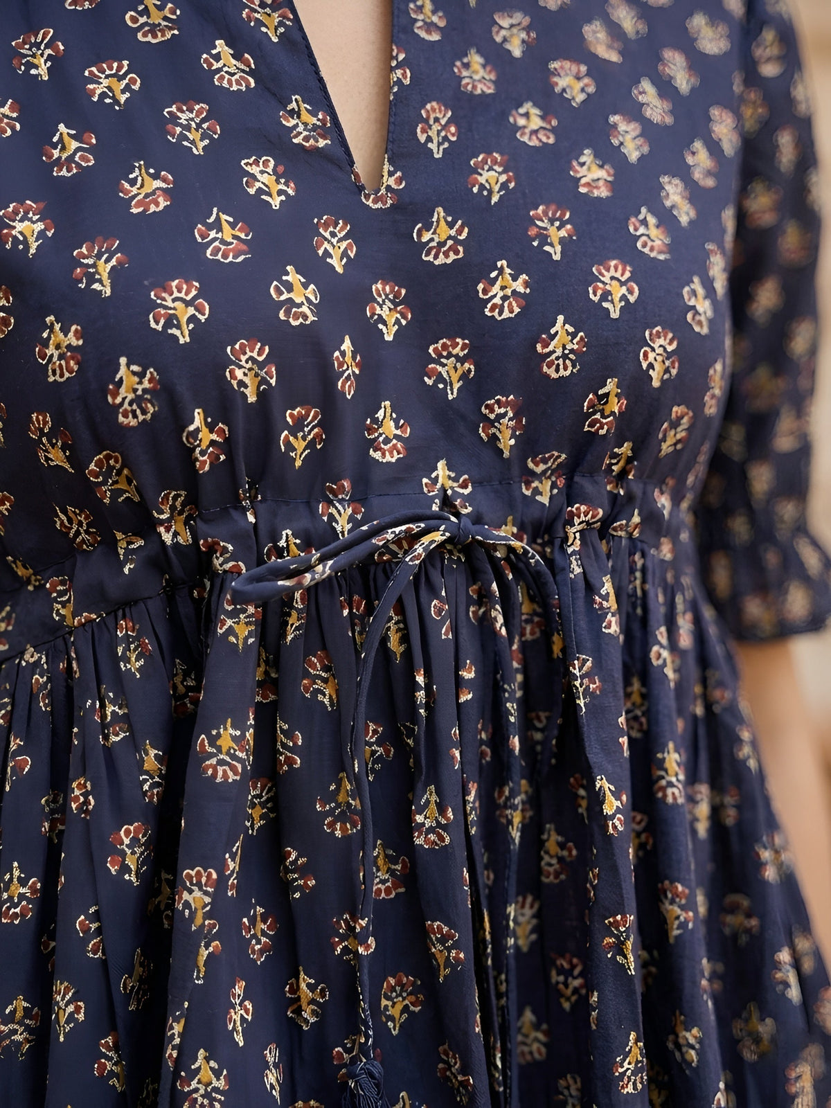 Blue Printed  Peplum Top With Puff Sleeves