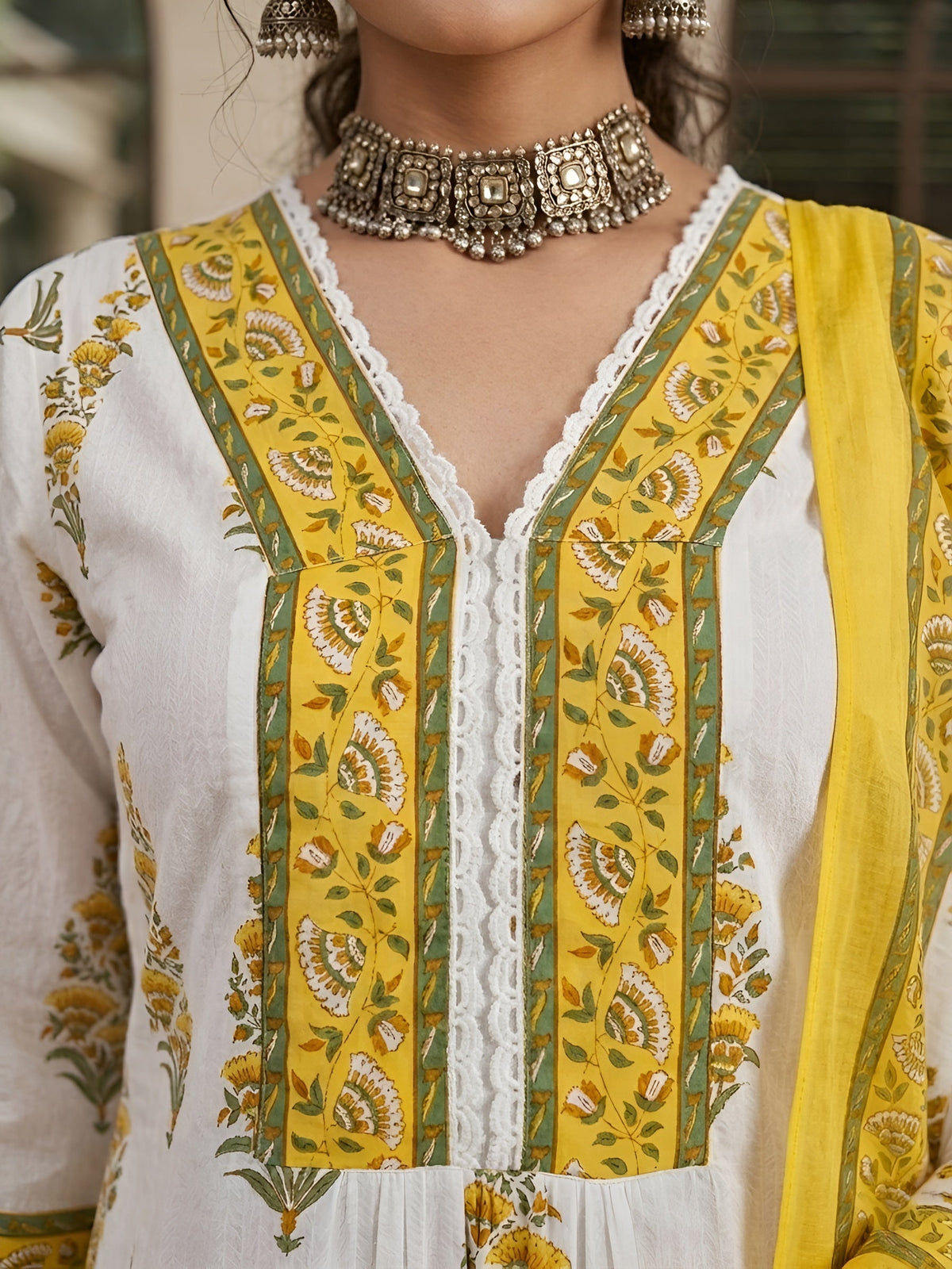 White Printed Anarkali Kurta Set With Dupatta for Women