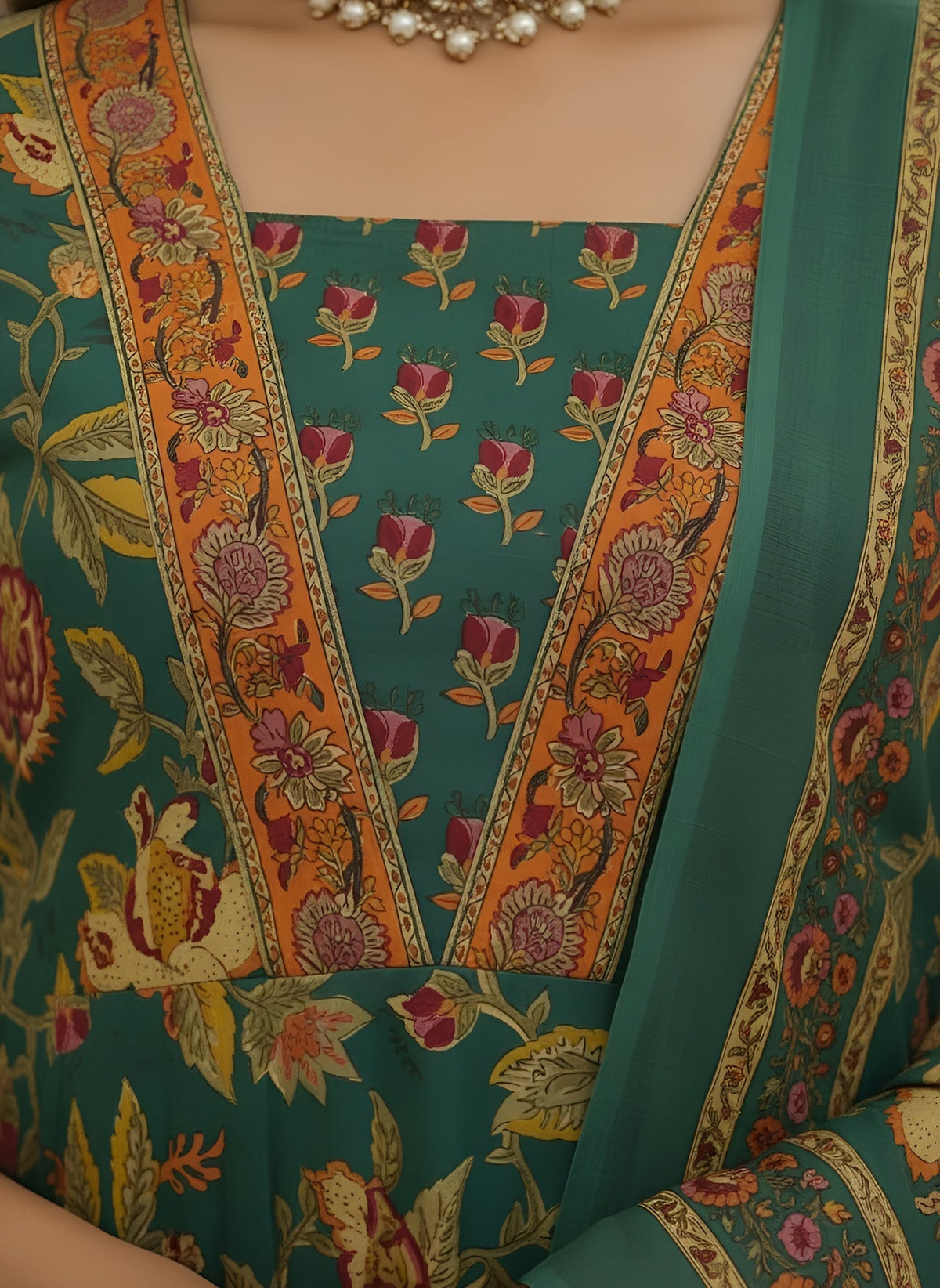 Green Printed Flared Kurta Set With Dupatta for Women