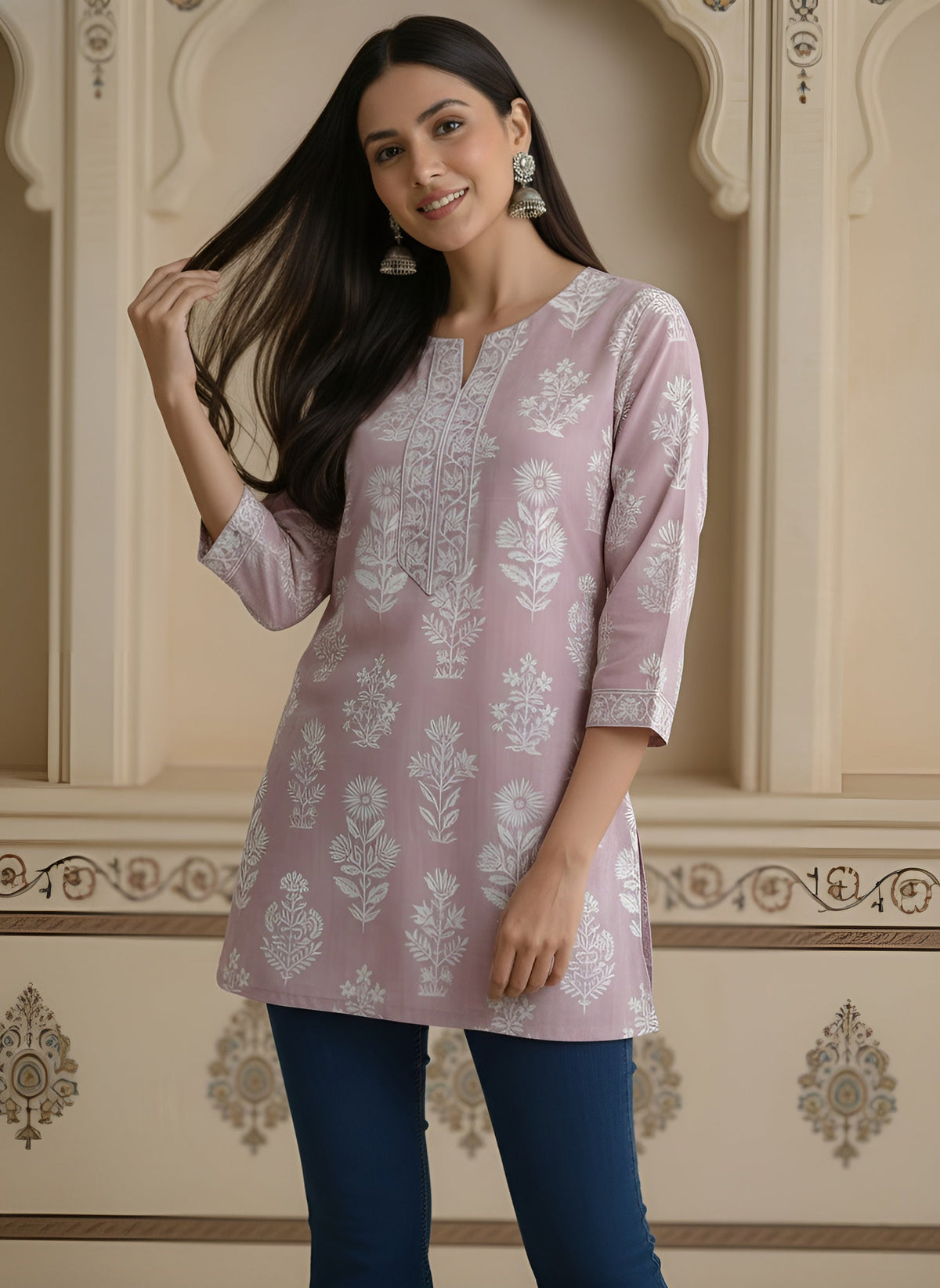 Women Mauve Printed Straight Tunic