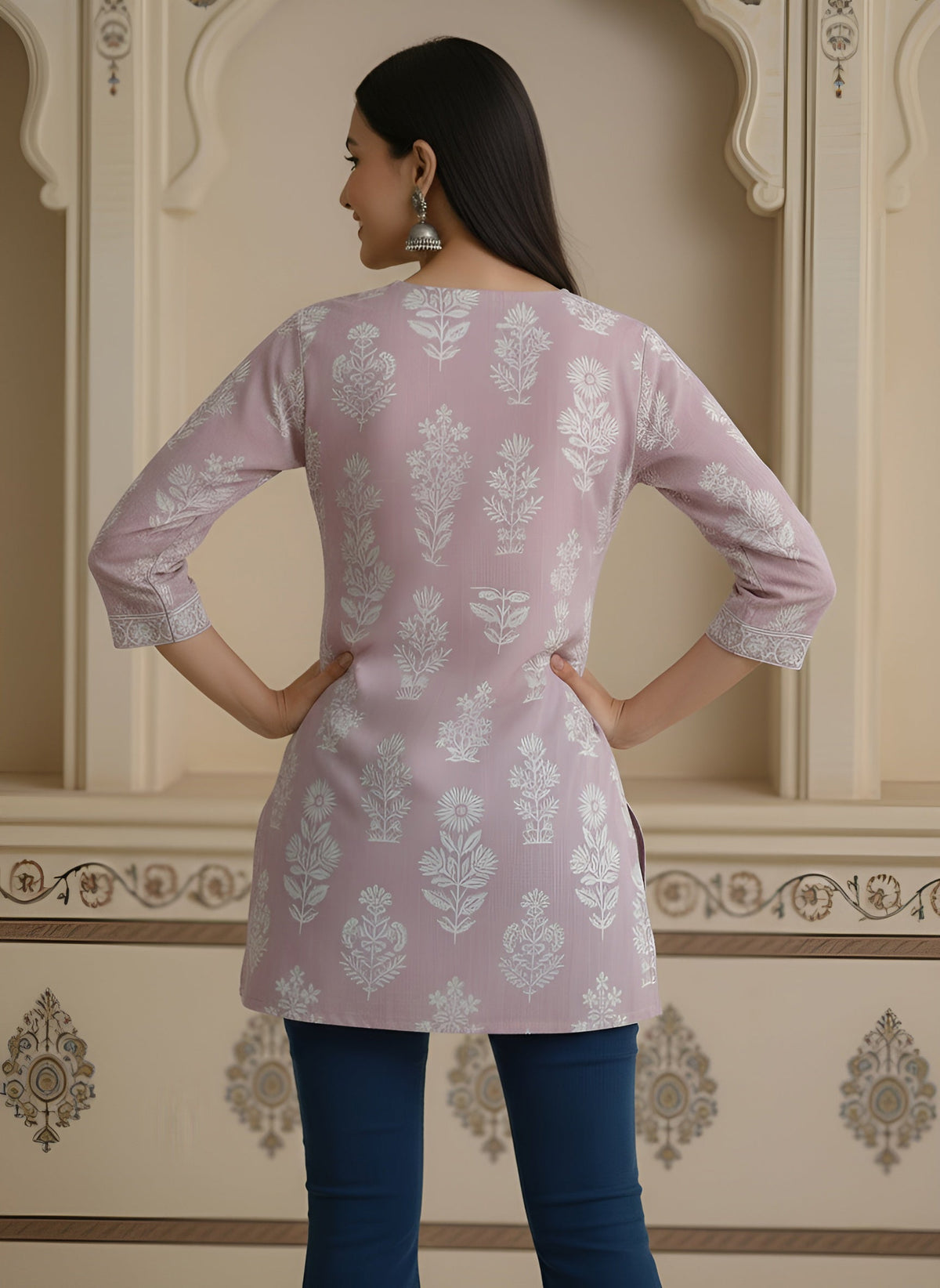 Women Mauve Printed Straight Tunic